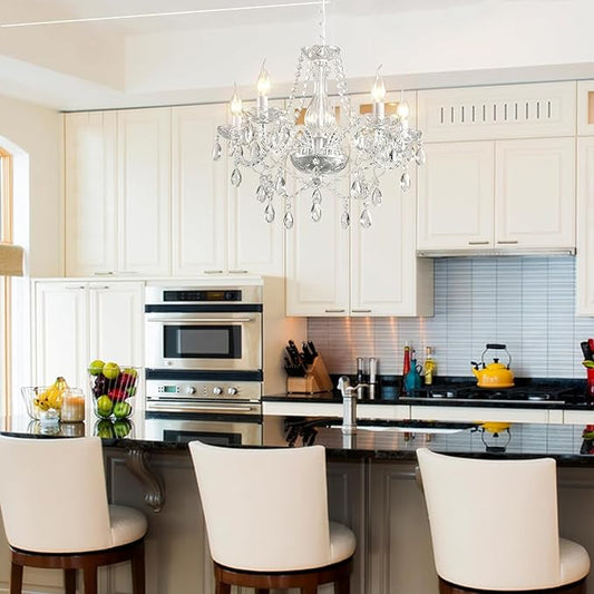 Plug in Chandelier,White Crystal Chandeliers Hanging Pendant Light Crystal Ceramic 5 Light with Plug in Cord
