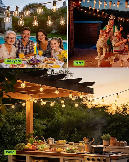 SUFEIMAS Outdoor-String-Lights-Patio-LED-Light-Outside 30FT Waterproof Dimmable Remote Outdoor Lighting 28 Globe G40 LED Bulbs Hanging Lights Connectable for Backyard Porch Party 12 inch Far Apart