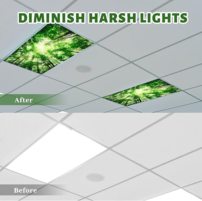 Patelai 8 Pack Fluorescent Light Covers for Classroom Ceiling 4 x 2 Feet Magnetic Light Covers Filter for Office School Drop Ceiling Supplies(Forest Style)