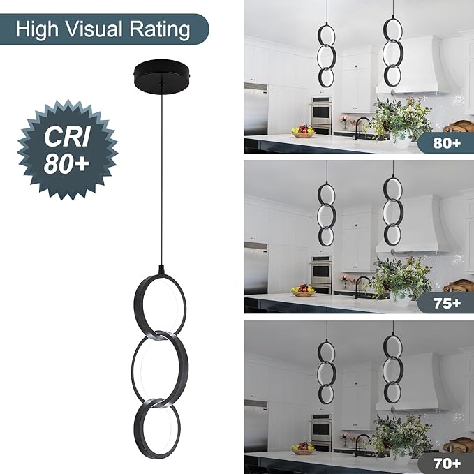6000K Modern Led Pendant Light Fixture, 18W Black Spiral Led Pendant Lamp Chandelier Hanging Lamp,Adjustable Height Pendant Lights for Kitchen Dining Room Bedroom Kitchen Island, 1 Pack
