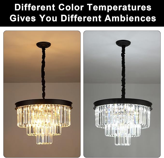 A AXILIXI Black Crystal Chandeliers Modern Round Chandeliers 20" Dimmable 9 Lights Ceiling Pendant Light Fixtures 3 Tiers Luxury Raindrop for Living Room Dining Room Bedroom Foyer