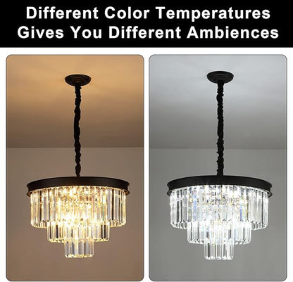A AXILIXI Black Crystal Chandeliers Modern Round Chandeliers 20" Dimmable 9 Lights Ceiling Pendant Light Fixtures 3 Tiers Luxury Raindrop for Living Room Dining Room Bedroom Foyer