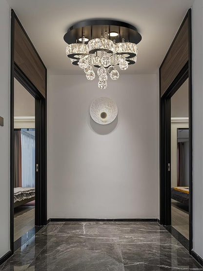Flashing God 16" Small Crystal Chandelier LED Ceiling Light Fixtures Stainless Steel Flush Mount Ceiling Chandeliers Light for Bedroom,Foyer,Hallway
