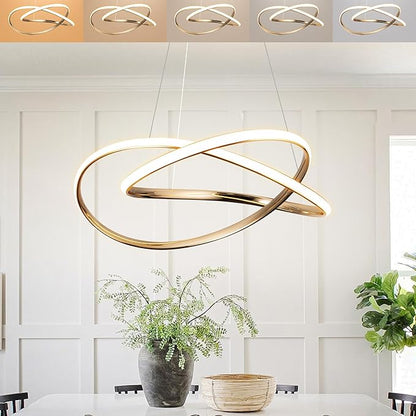 Modern Chandelier Dimmable Pendant Light Fixture,5CCT/2700K/3000K/3500K/4000K/5000K,Adjustable Modern LED Chandeliers for Dining Room Kitchen Entryway Living Room Bedroom (Gold-5CCT, 20 Inches)