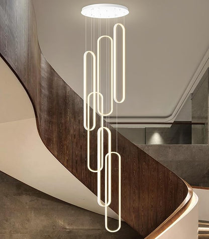 Modern Chandelier LED Large Contemporary Light for Staircase Dimmable Ceiling Chandeliers with Remote Control for Villa Foyer White