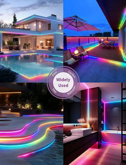 80ft/24m COB LED Strip Lights Outdoor, Smart RGB IC IP67 Waterproof Dimmable Color Changing Tape Light with App Remote Control & Music Sync, for Eave, Patio, Pool & Party Darden Decorations(2 Rolls)
