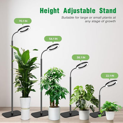 Plant Lights for Indoor Growing, Cord Hidden Standing Grow Lights for Indoor Plants, 20w Full Spectrum LED Grow Lamp for Indoor Plants,3/9/12 h Timer,10 Brightness,70" Height Adjustable, Black