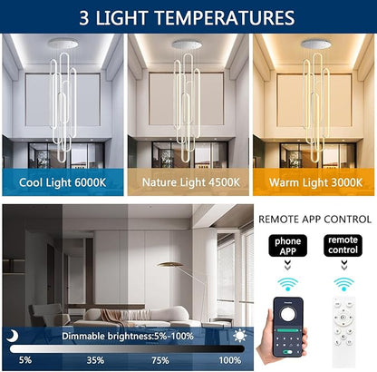 Modern Large Chandelier for Foyer 6 Rings LED Dimmable Silver Chandeliers High Ceiling Chandelier for Staircase Living Room Villa Sliver