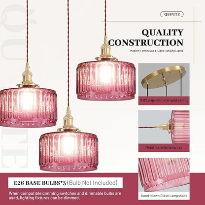 Gold Cluster Chandelier Globe Glass Ceiling Pendant Lights Pink Hanging Pendant Light Brushed Brass Dining Room Chandeliers Mid Century Modern Hanging Light Kitchen Adjustable Cord