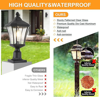 Dusk to Dawn Outdoor Post Lights with Pier Mount Base, Weather Resistant Aluminum 20" Exterior Pillar Coach Light with Clear Glass, Black Outdoor Pole Lamps for Patio, Porch, Yard