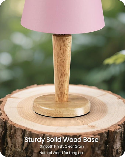 12" Wood Bedside Table Lamps Set of 2, Small Desk Lamps for Small Places, 3 Color Temperatures with Memory, Pink Linen Shade & E26 Bulbs, for Bedroom Living Room Office MP13TLP205