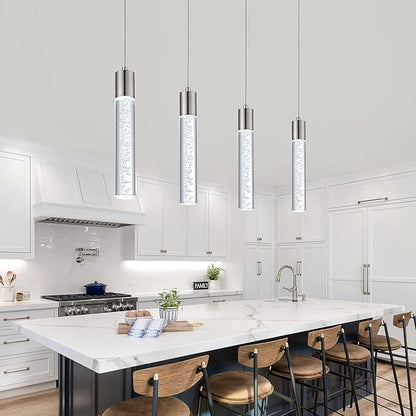 3 Pack Mini Pendant Light,Satin Nickel Kitchen Lighting with Led Bulb, Updated 3D Generation Preminum Bubble Chandelier Light Fixture for Kitchen,Dining Room,Living Room,Corridor……