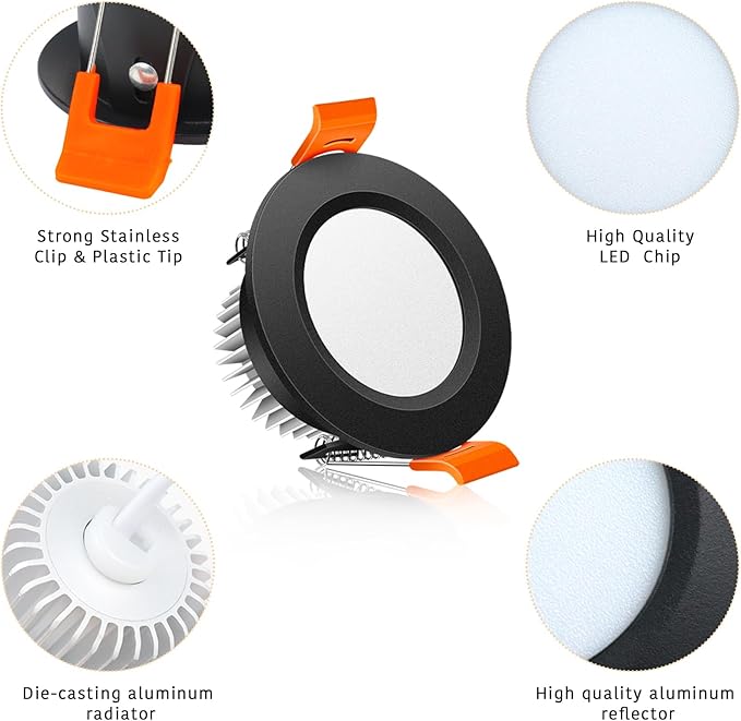 2 Inch LED Downlight, 3W Recessed Lighting Dimmable Ceiling Light Kit, 4000K Natural White, CRI80 Black LED Can Lights with Driver(35W Halogen Equivalent), 10 Pack