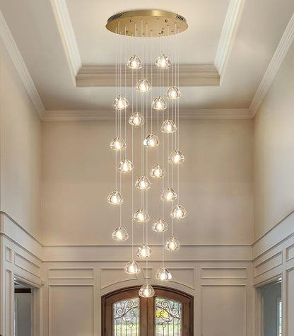 HAIXIANG 157 Inches Long Chandelier Bubble Crystal Balls Glam Chandeliers Dimmable Light High Ceiling Pendants Light Adjustable Large Size Lighting Fixtures Antique Gold