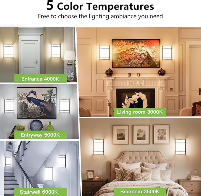 Led Wall Lights Indoor- Modern Wall Sconce Lighting 3000K/4500K/6000K Adjustable Led Wall Lamps for Hallway, Staircase, Corridor, Bedroom, Living Room, Kitchen (1, Brushed Nickel)