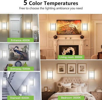 Led Wall Lights Indoor- Modern Wall Sconce Lighting 3000K/4500K/6000K Adjustable Led Wall Lamps for Hallway, Staircase, Corridor, Bedroom, Living Room, Kitchen (2, Brushed Nickel)
