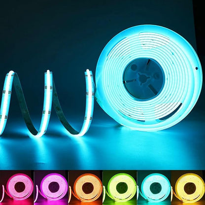 RGB COB LED Strip Lights 16.4ft High Density DC12V LED Tape Light 2880 LEDs Dimmable UL Listed FCOB Led Light Strip CRI 90+ Colorful Lighting for Kitchen Cabinets(No Adapter or Controller)