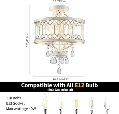 Crystal Ceiling Light Fixture, Modern Semi Flush Mount Ceiling Light, Farmhouse Crystal Chandeliers for Dining Room Light Fixture, Hallway Lighting Fixtures for Kitchen Bedroom Bathroom Foyer Entryway