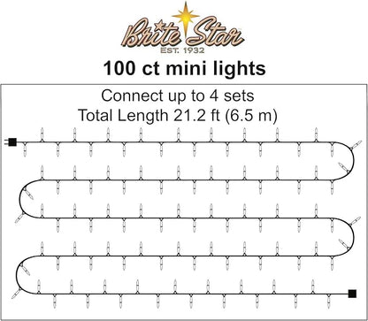 Brite Star 100 Count Mini String Christmas Lights, Red - 22 feet Indoor/Outdoor Christmas Tree Lights with Green Wire (Set of 2)