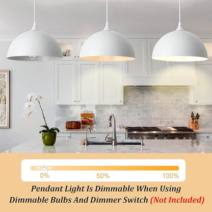 3 Pack White Pendant Lights Kitchen Island 11.8" Modern Dome Pendant Light Fixtures Farmhouse Industrial Vintage Hanging Ceiling Light Fixture for Dining Room Foyer Hallway Bar Cafe Kitchen