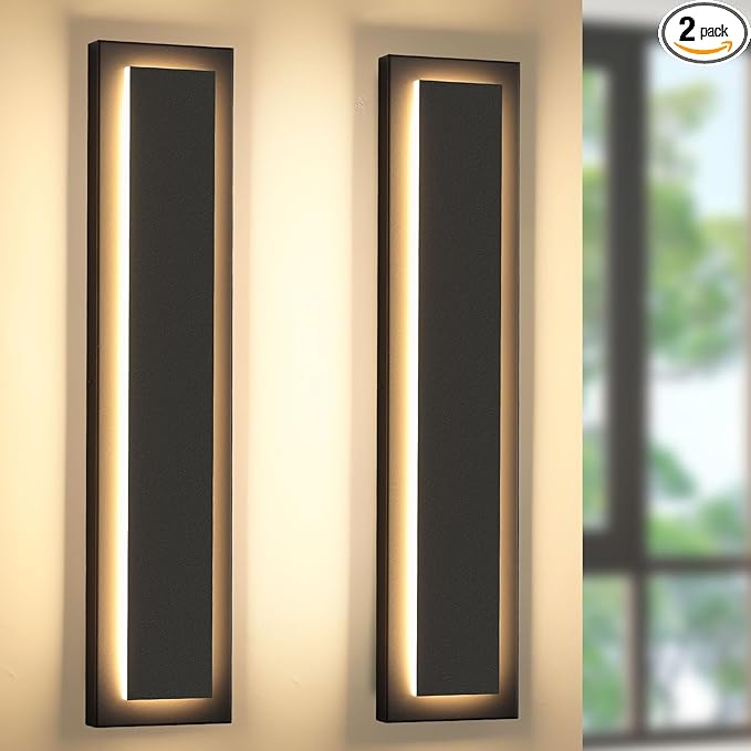 Modern Outdoor Wall Lights -𝟐𝟒 𝐈𝐍 Long Exterior Lighting Fixtures,Black LED Outdoor Wall Sconce Use for House,Porch,Garage,Front Door, Patio,IP65 Waterproof,3000K Warm White,24W,2 Packs