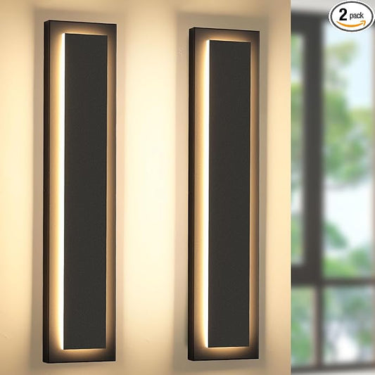Modern Outdoor Wall Lights -𝟐𝟒 𝐈𝐍 Long Exterior Lighting Fixtures,Black LED Outdoor Wall Sconce Use for House,Porch,Garage,Front Door, Patio,IP65 Waterproof,3000K Warm White,24W,2 Packs