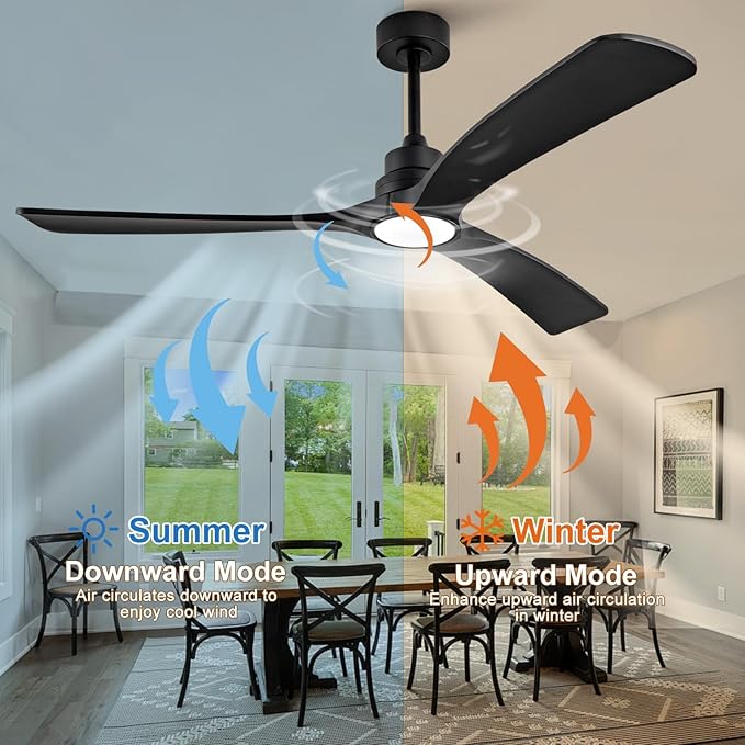 Ceiling Fan with Light,60 inch Solid Wood Ceiling Fan with Remote Control,Wall Switch,Dimmable,Reversible Quiet DC Motor,Power off Memory Indoor Outdoor Ceiling Fans for BedRoom Patio