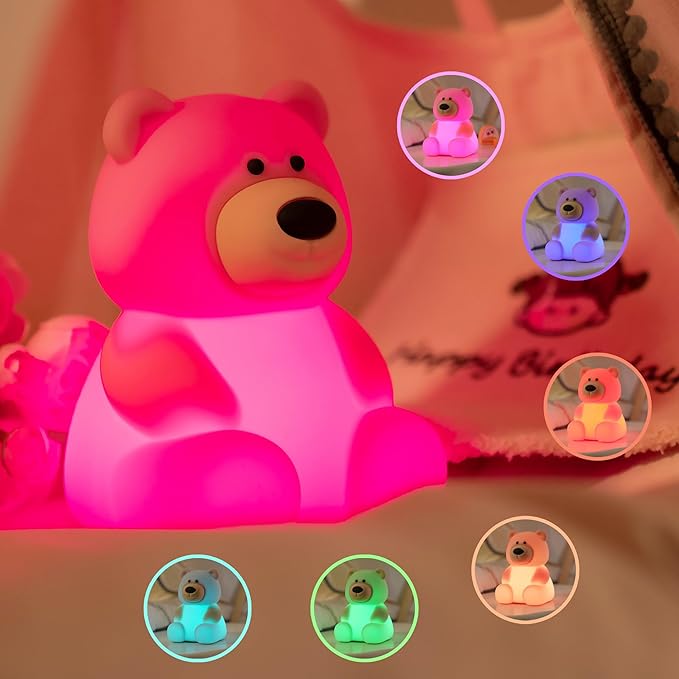QANYI Teddy Bear Night Light – Soft Squishy Silicone Touch Lamp, USB Rechargeable & Dimmable, Cute Bedroom Decor for Kids Nursery, Birthday Christmas Gift for Toddlers, Girls & Boys