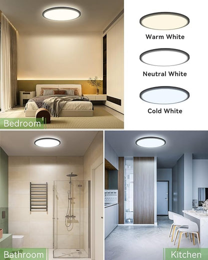 zemty 4Pack 12 Inch LED Ceiling Light Flush Mount, 24W 2640lm Super Slim Flush Mount Ceiling Lamp Fixtures, 3000K/3500K/4000K/5000K/6500K Selectable for Bedroom Bathroom Kitchen Living Room (Black)