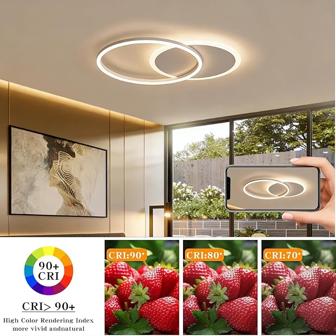 33W Double Ring LED Ceiling Light, 21.6 Inch Modern Flush Mount Ceiling Lamp, 3 Color Changeable 3000K-6000K, for Bedroom, Living Room, Kitchen, Hallway