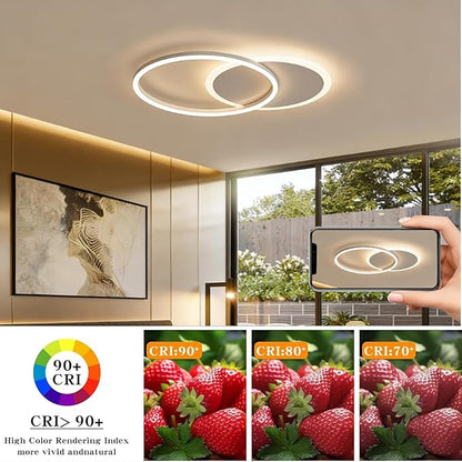 33W Double Ring LED Ceiling Light, 21.6 Inch Modern Flush Mount Ceiling Lamp, 3 Color Changeable 3000K-6000K, for Bedroom, Living Room, Kitchen, Hallway