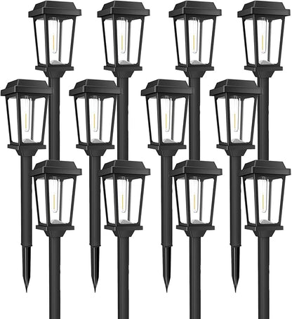 12 Pack Solar Lights Outdoor, Modern Solar Pathway Lights Outdoor, Waterproof Auto On/Off Garden Lights for Yard, Landscape Path, Walkway, Driveway Decor (3000K Warm White)