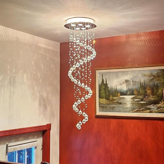 Elegance Spiral Chandelier for Dining Area, Modern Swirl Raindrop Chandelier Light Fixture for Foyer Hallway Crystal Chandeliers for High Ceilings, Modern Hanging Light D15 x H31 of CRYSTOP
