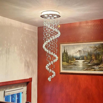 Elegance Spiral Chandelier for Dining Area, Modern Swirl Raindrop Chandelier Light Fixture for Foyer Hallway Crystal Chandeliers for High Ceilings, Modern Hanging Light D15 x H31 of CRYSTOP