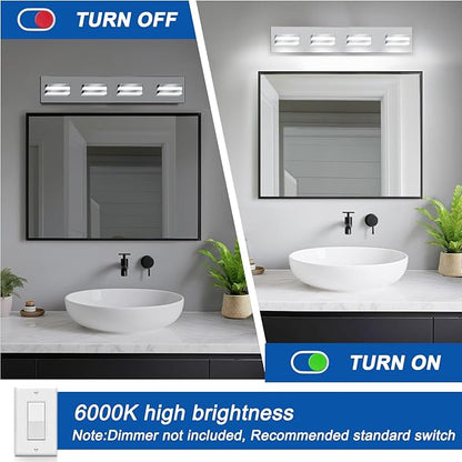 IZORRO LED Modern Bathroom Lights Fixtures(4-Light,Dimmable,360°Rotate),Chrome Acrylic Wall Lighting,Vanity Lights for Bathroom Over Mirror - 6000k 24In （No Assembly Required）