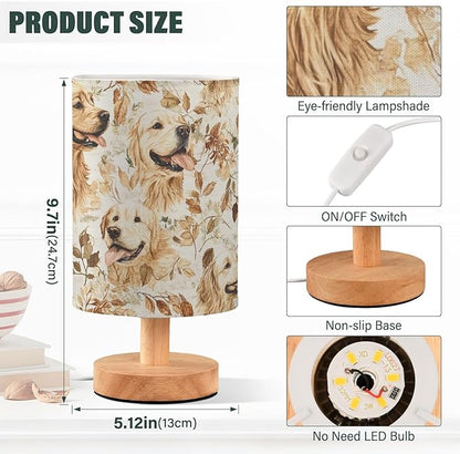 Bedside Table Lamp Fall Golden Retriever Dog Leaves Nightstand Lamp with Wood Desk Lamps for Bedroom Living Room Nursery Office Home Decor