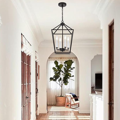 MELUCEE 4-Light Farmhouse Cage Pendant Light in Oil Rubbed Bronze Vintage Chandelier Lantern Hanging Light Fixtures Ceiling with White Candle-Shaped Socket for Kitchen Island, Dining Room, Foyer