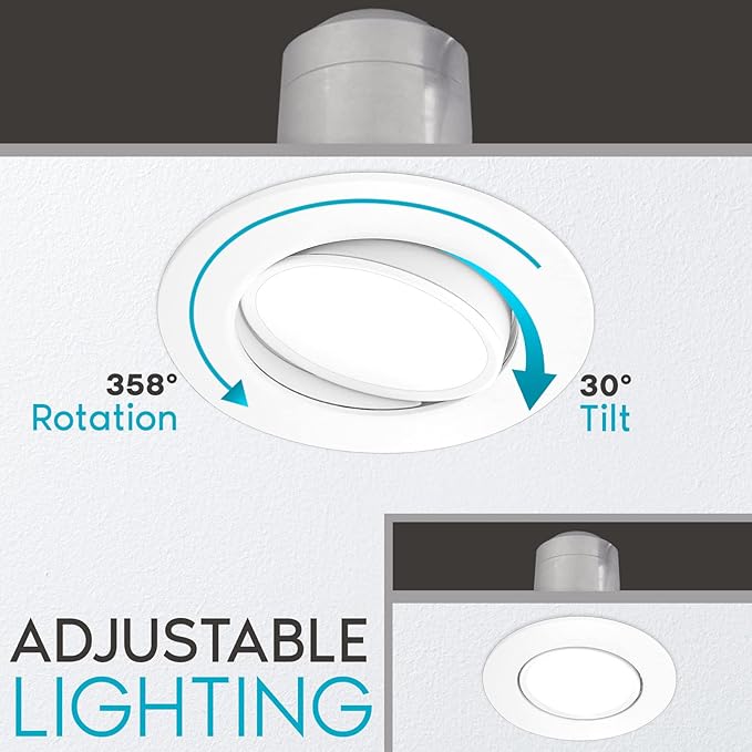LUXRITE 4 Inch Gimbal LED Recessed Lighting Can Lights, 8W=60W, 5 Color Selectable 2700K-5000K, CRI 90, Dimmable Adjustable LED Downlight, 700 Lumens, Wet Rated, Energy Star, ETL Listed (6 Pack)