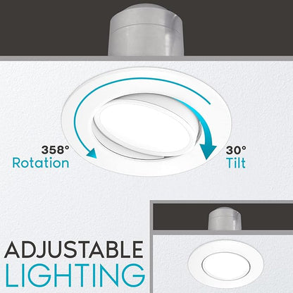 LUXRITE 4 Inch Gimbal LED Recessed Lighting Can Light, 8W=60W, 5 Color Selectable 2700K-5000K, CRI 90, Dimmable Adjustable LED Downlight, 700 Lumens, Wet Rated, Energy Star, ETL Listed