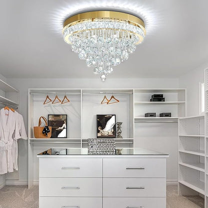 Dia 24" Modern Crystal Chandeliers for Dining Room,Gold Raindrop Chandelier Flush Mount Chandeliers for Living Room Bedrooms Dining Room Dimmable 2700k 4500k 6000k