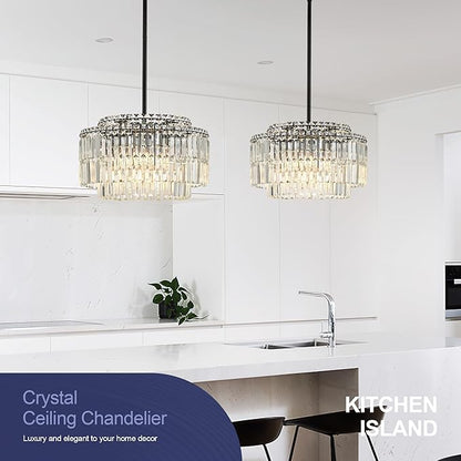 Modern 17.6“ Black Crystal Chandelier Ceiling Light Fixtures for Dining Room Luxury Glam 8-Light Crystal Chandeliers Lighting for Bedroom Entryway Hallway Living Room Kitchen Island Foyer