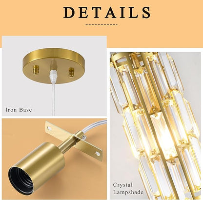 Pendant Lights Modern Gold Pendant Light, Mini Crystal Pendant lamp, Adjustable Pendant Lighting for Kitchen, Dining Room, and Bedroom (Gold Pack of 3)