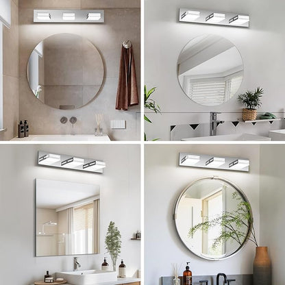 LED Modern Bathroom Light Fixtures, 3-Light 24-Inch Chrome Vanity Lights for Bathroom Lighting Fixtures Over Mirror, 6000K Cool White 350° Rotatable Wall Lamp