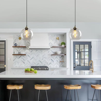 Clear Glass Pendant Lights Kitchen Island Lighting Globe Pendant Light Fixtures Modern Pendant Lighting for Kitchen Island Bedroom Living Dining Room Light Fixture(7.87in, 1-Pack)