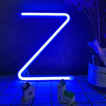 LED Neon Letter Lights Letter Signs 26 Alphabet Blue Indoor Night Lights Letters Sign Battery/USB Powered Night Neon Lamps Art Decorative Lights for Wedding Birthday Party Christmas Home Bar (Z)