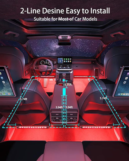 Keepsmile Interior Car Lights Accessories APP Control with Remote Music Sync Color Change RGB Under Dash Car Lighting with USB Charger 12V 2A Led Lights for Jeep Truck
