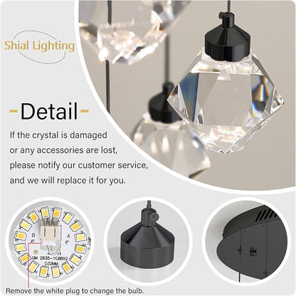 H138in Foyer Chandelier Staircase Chandeliers for High Ceiling Black Pendant Light Fixture 14-Lights Crystal Chandelier Lighting Fixture for Living Room Staircase Villa