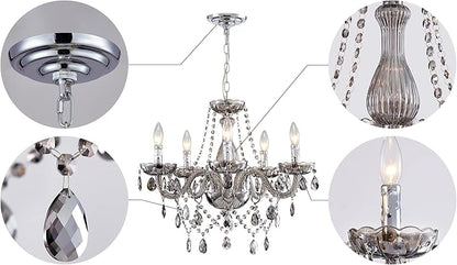 Saint Mossi 5 Light Modern K9 Crystal Chandelier, Contemporary Pendant Ceiling Lighting Fixture for Dining Room,Bedroom,Living Room with Adjustable Chain (Smoky Gray)