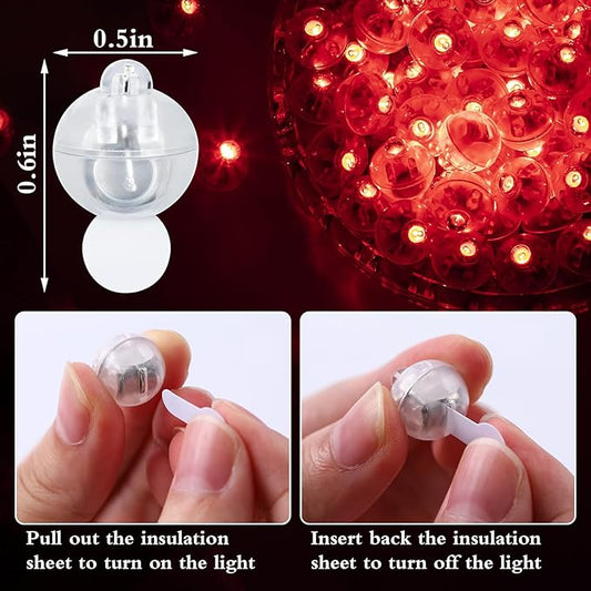 100pcs Balloon Lights,Round LED Ball Lamp for Latex Balloon Paper Lantern Party Wedding Festival Christmas Halloween Decorative，Long Standby Time Waterpro of Mini Light (Red)