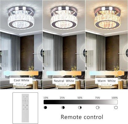 7.8" Crystal Chandelier Modern LED Mini Flush Mount Ceiling Light Fixtures Dimmable with Remote K9 Crystal Round Small Chandeliers for Hallway Bedroom Kitchen